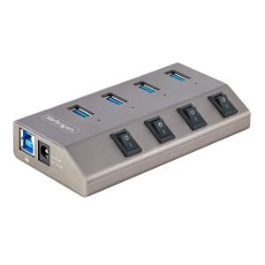 Self-powered USB-c Hub 4-port With Individual On/off Switches, USB 3.0 5gbps Expansion Hub W/power Supply