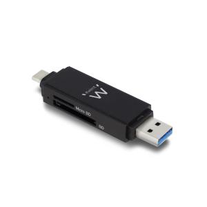 Ewent External USB 3.1Gen1 SD microSD Card Reader, black, Type C and Type A