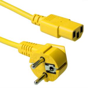 230v Connection Cable Schuko Male Angled - C13 Yellow 1.8m
