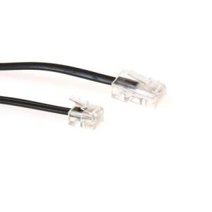 ACT Black 2 meter flat telephone cable with RJ11 and RJ45 connectors