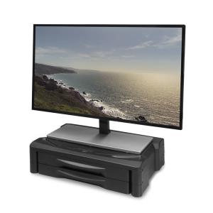 Monitor Stand Extra Wide With Two Drawers Up To 10kg Adjustable Height Black