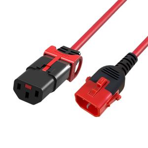 Powercord C13 IEC Lock+ - C14 IEC Lock Dual Locking Red 50cm