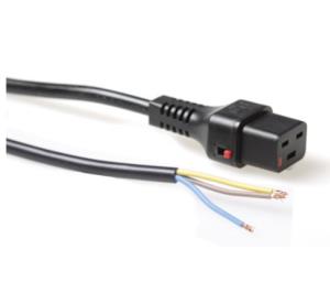 Powercord C19 IEC Lock - Open End 1m Black