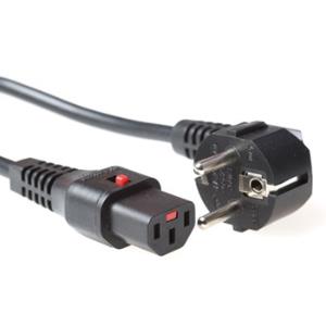 Power Cord 250v - Black- CEE 7/7 male (angled) - C13 IEC Lock - 3m