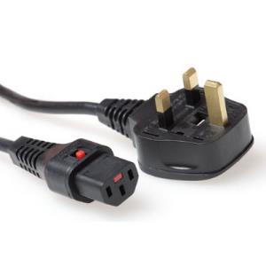 Power Cord 250v - Black - UK Male - C13 IEC Lock 2m