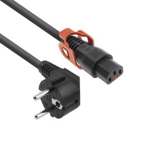 Power Cord 250v - Black - CEE 7/7 Male (angled) - C13 IEC Lock+ - 1m
