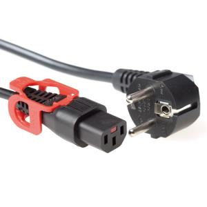 Power Cord 250v - Black - CEE 7/7 Male (angled) - C13 IEC Lock+ - 2m