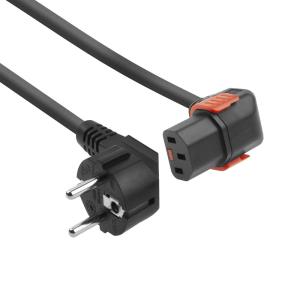 Power Cord 250v - Black - CEE 7/7 Male (angled) - C13 IEC Lock (down angled) - 1m