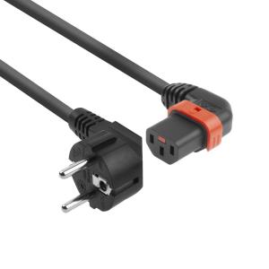 Power Cord 250v - Black - CEE 7/7 Male (angled) - C13 IEC Lock (left angled) - 1m