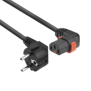 Power Cord 250v - Black - CEE 7/7 Male (angled) - C13 IEC Lock (right angled)- 1m
