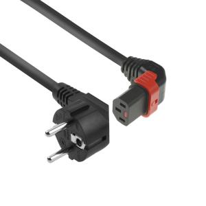 Power Cord 250v - Black - CEE 7/7 Male (angled) - C13 IEC Lock (up angled) - 1m
