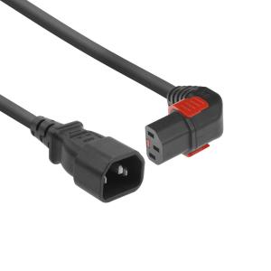 Power Cord 250v - Black - C14 - C13 IEC Lock (down angled) - 2m