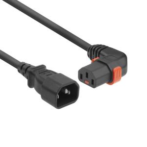 Power Cord 250v - Black - C14 - C13 IEC Lock (right angled) - 2m