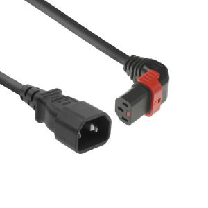 Power Cord 250v - Black - C14 - C13 IEC Lock (up angled) - 2m
